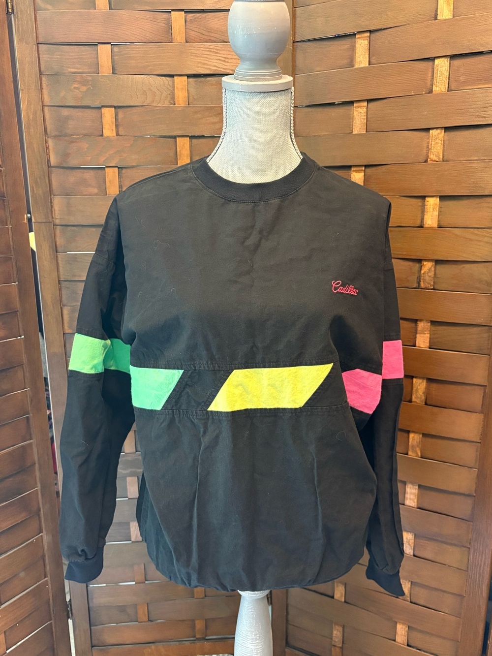 Vintage 90s Cadillac Long sleeve t shirt neon and black retro size small